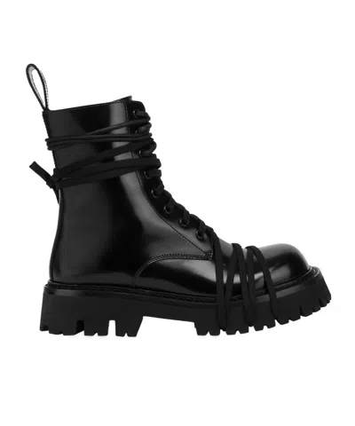 Moschino Glossy Leather Lace-up Boot With Sole In Black