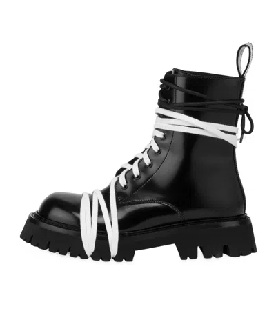 Moschino Glossy Leather Lace-up Boot With Sole In Black
