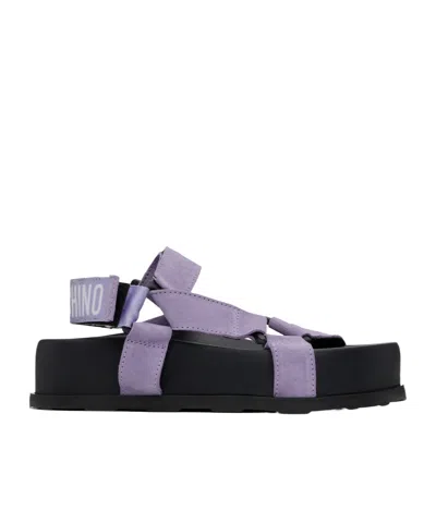 Moschino Purple & Black Sporty Sandals In Black