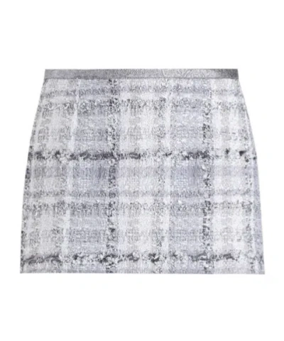 Dolce & Gabbana Silver Check Lurex Raschel Tweed Miniskirt In White