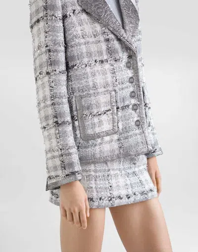 Dolce & Gabbana Silver Check Lurex Raschel Tweed Miniskirt In White
