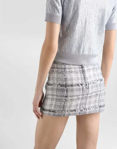 Dolce & Gabbana Silver Check Lurex Raschel Tweed Miniskirt In White