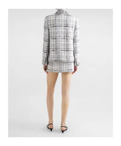 Dolce & Gabbana Silver Check Lurex Raschel Tweed Miniskirt In White
