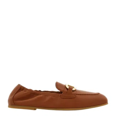 Ferragamo Gancini Loafers In Brown
