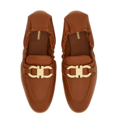 Ferragamo Gancini Loafers In Brown