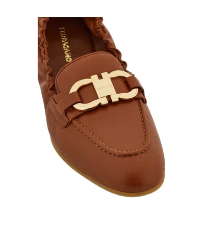 Ferragamo Gancini Loafers In Brown