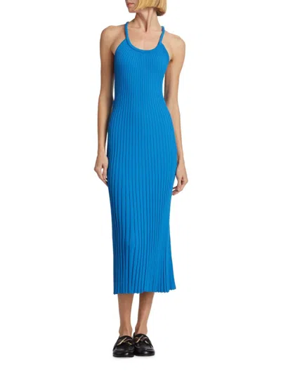 Proenza Schouler Vida Ribbed-knit Midi Dress In Blue