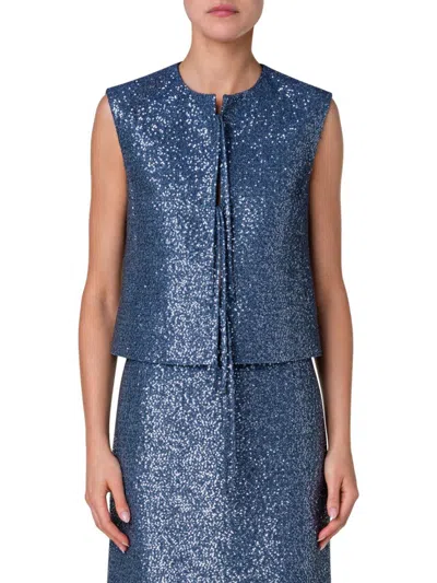 Akris Women's Sequin Virgin Wool Blend Vest In Denim