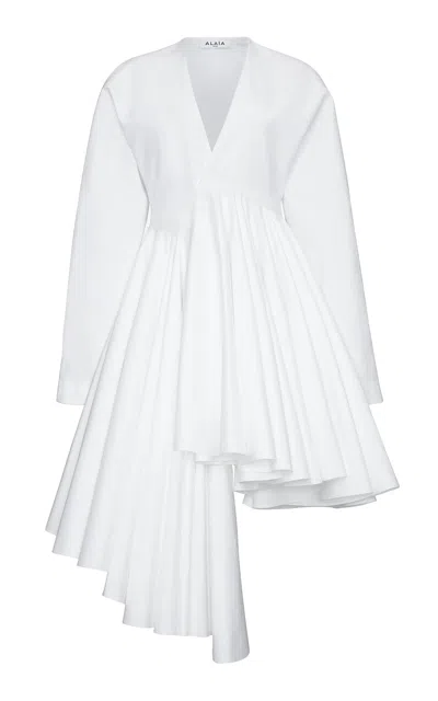 Alaïa Asym Belt Dress In Poplin In White