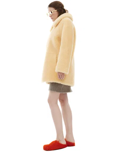 Ami Alexandre Mattiussi Fur Coat With Hook Closure In Yellow