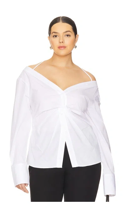 Good American Womens White001 Off-shoulder Knot Cotton-poplin Top In White001