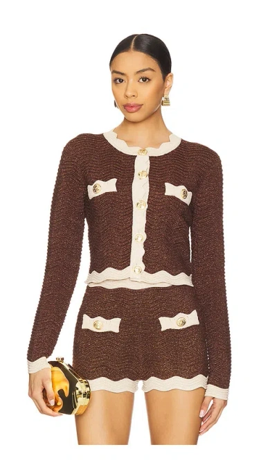 Retroféte Dallys Sparkly Knit Jacket In Metallic Chestnut & Bone