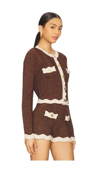 Retroféte Dallys Sparkly Knit Jacket In Metallic Chestnut & Bone