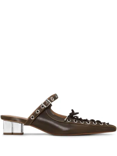 Ganni Brown Oleatex Mules With Laces In Green