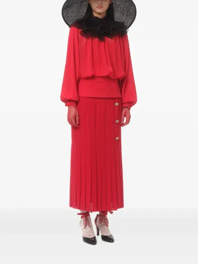 Valentino Silk Draped Blouse In Red