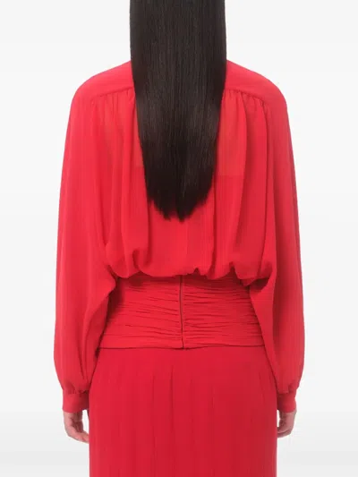 Valentino Silk Draped Blouse In Red