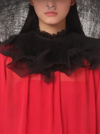 Valentino Silk Draped Blouse In Red