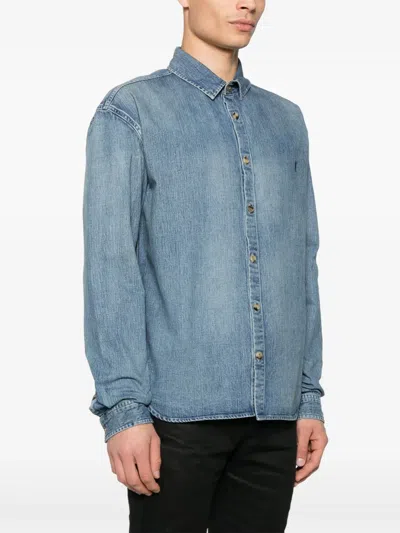 Saint Laurent Cassandre' Blue Cotton Shirt In Blue
