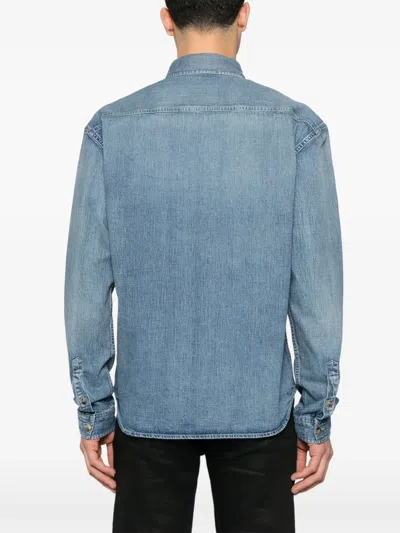 Saint Laurent Cassandre' Blue Cotton Shirt In Blue