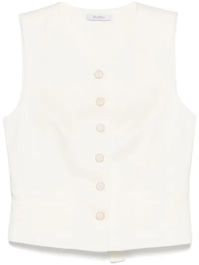 Max Mara Tailored Vest With V-neck And Tie Back In White