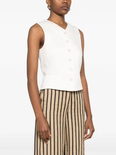 Max Mara Tailored Vest With V-neck And Tie Back In White