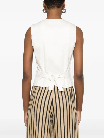 Max Mara Tailored Vest With V-neck And Tie Back In White