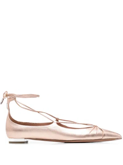 Aquazzura 10mm Gabi Metallic Leather Ballerinas In Platinum