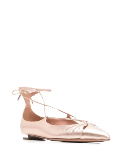 Aquazzura 10mm Gabi Metallic Leather Ballerinas In Platinum