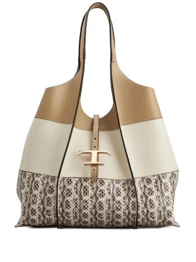 Tod's Small T-timeless Tote Bag In Neutrals