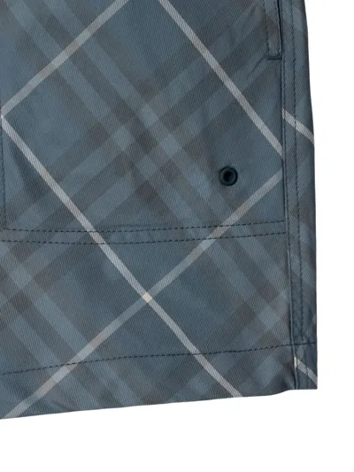 Burberry Check Pattern Swim Shorts With Drawstring Waist In Blue