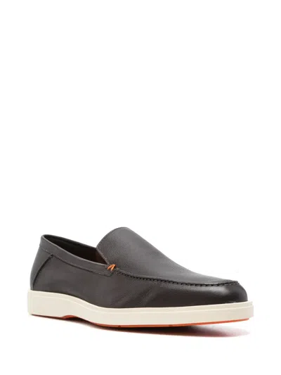 Santoni Grey Suede Botanist Loafers In Brown
