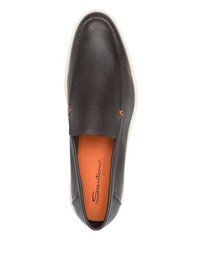 Santoni Grey Suede Botanist Loafers In Brown