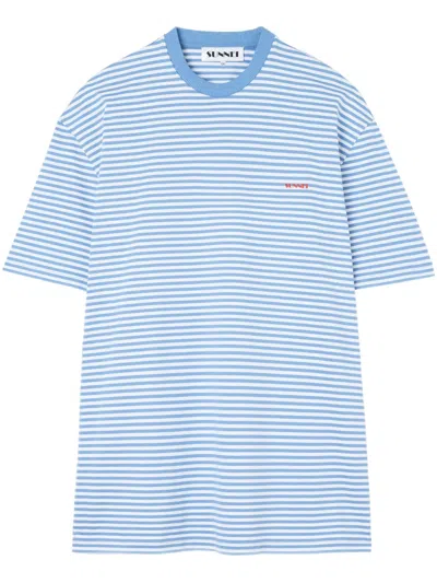 Sunnei Striped T-shirt In 8071 Azure/optical W