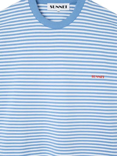 Sunnei Striped T-shirt In 8071 Azure/optical W