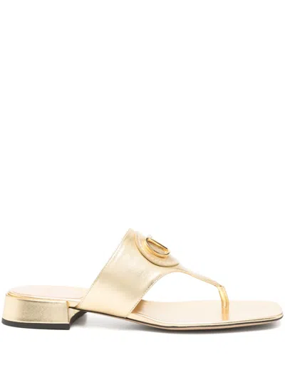 Valentino Garavani Vlogo Signature Laminated Nappa Thong Sandal 20mm Woman Antique Brass 39.5 In Gold