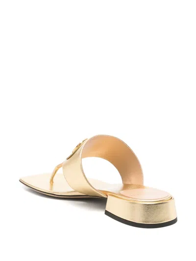 Valentino Garavani Vlogo Signature Laminated Nappa Thong Sandal 20mm Woman Antique Brass 39.5 In Gold