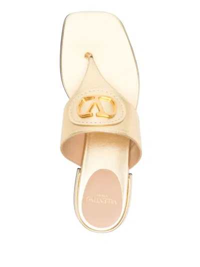 Valentino Garavani Vlogo Signature Laminated Nappa Thong Sandal 20mm Woman Antique Brass 39.5 In Gold