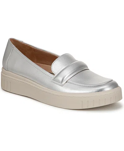 Lifestride Women's Geneva Closed Round Toe Platform Penny Loafers In Silver Faux Leather