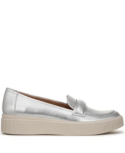 Lifestride Women's Geneva Closed Round Toe Platform Penny Loafers In Silver Faux Leather