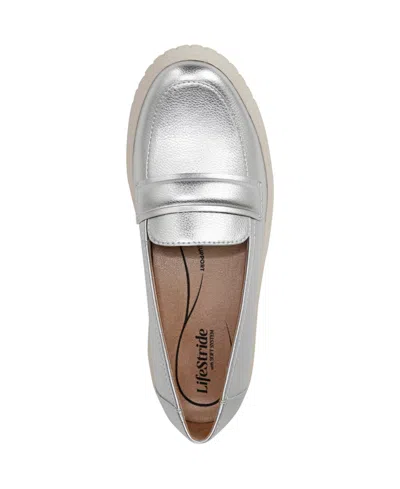 Lifestride Women's Geneva Closed Round Toe Platform Penny Loafers In Silver Faux Leather