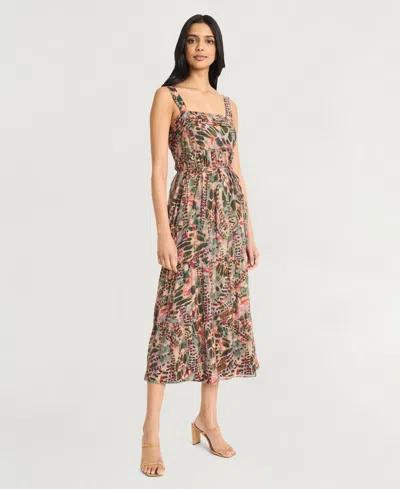 The Good Journey Women's Printed Square-neck Sleeveless Dress In Brwn,coral