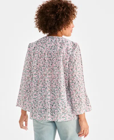 Style & Co Women's Cotton Printed Pintuck Top, Exclusively At Macy's In Multi