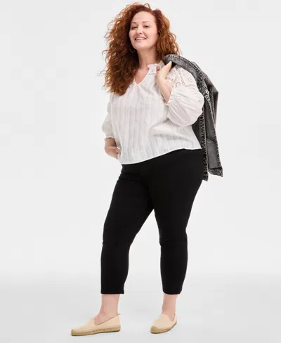 Style & Co Plus Size Split-neck Top, Exclusively At Macy's In Shiitake