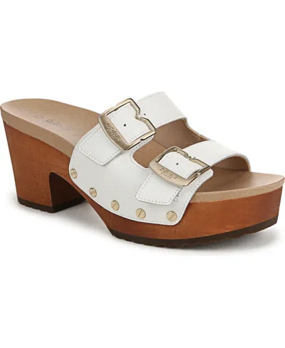 Dr. Scholl's Original Vibe Wood-bottom Sandals In White Leather