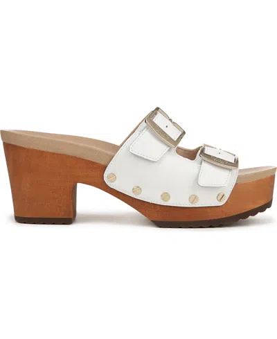 Dr. Scholl's Original Vibe Wood-bottom Sandals In White Leather