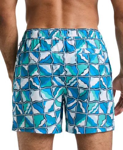 Original Penguin 5 All Over Print Wavy Check Swim Trunk In Blue