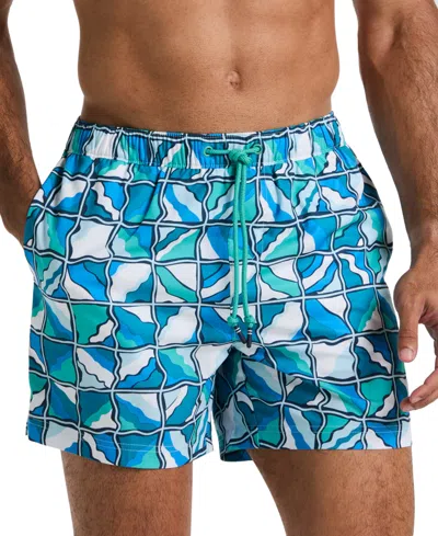 Original Penguin 5 All Over Print Wavy Check Swim Trunk In Blue