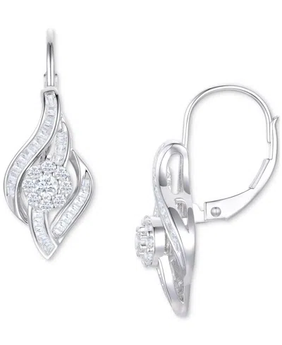 Macy's Diamond Leverback Drop Earrings (1/2 Ct. T.w.) In 10k White Gold In White Gold