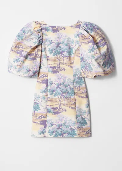 & Other Stories Mini Dress With Puff Sleeves And Low Back In Beige