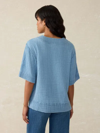 Faherty Dune Cotton Gauze Short Sleeve Popover In Light Indigo Wash